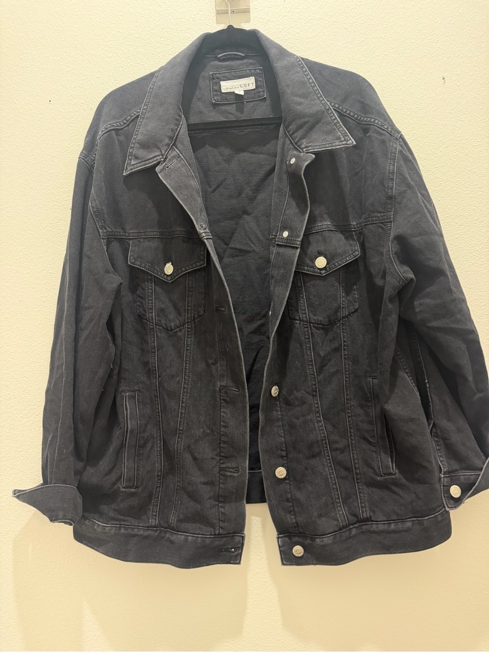 LOFT Black Denim Jacket with Snap Buttons